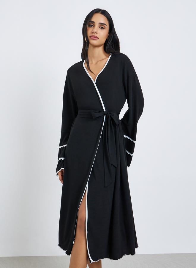Styli Contrast Lace Flare Sleeve Robe - Image 2